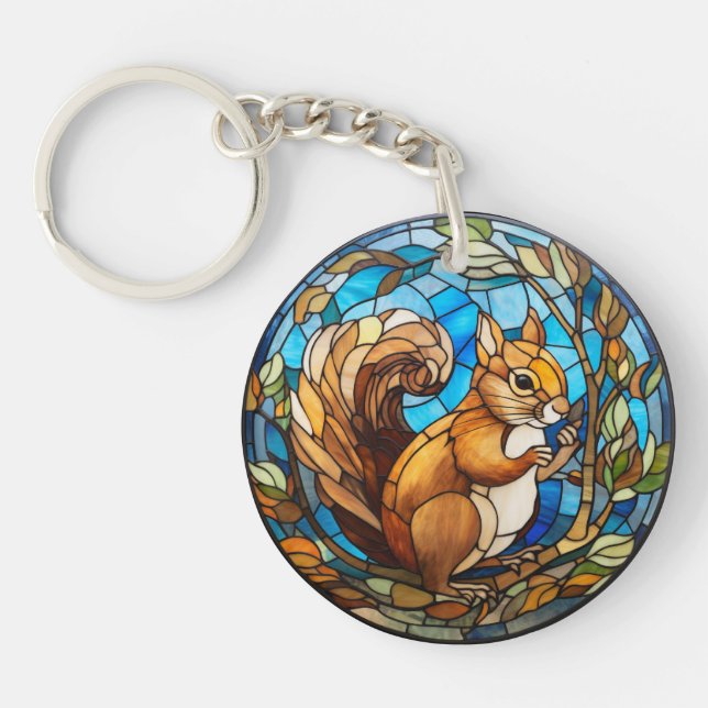 Sweet Stained Glass Squirrel Keychain (Front)