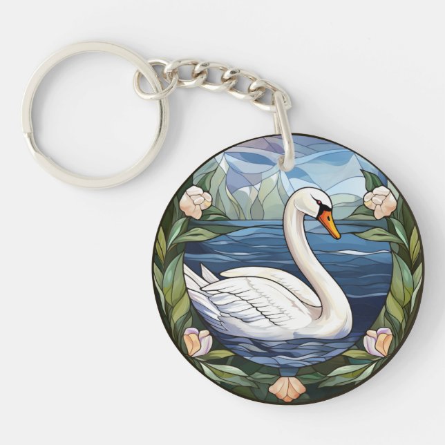 Sweet Stained Glass Swimming Swan Keychain (Front)