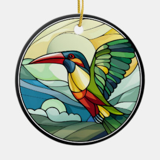 Sweet Stained Glass Toucan Bird Ceramic Ornament