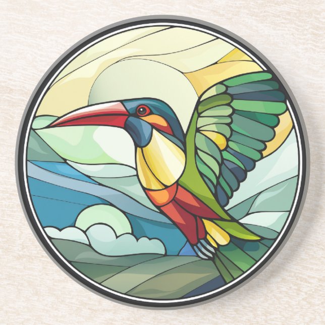 Sweet Stained Glass Toucan Bird Coaster (Front)