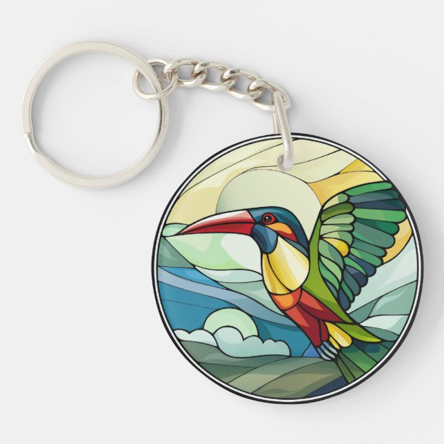Sweet Stained Glass Toucan Bird Keychain (Front)