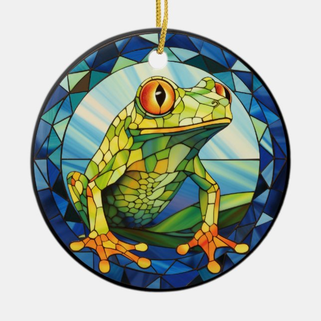 Sweet Stained Glass Tree Frog Ceramic Ornament (Front)