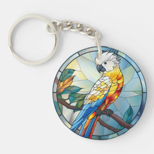 Sweet Stained Glass White Cockatoo Parrot Bird Keychain