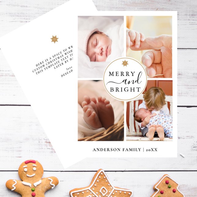 Sweet Star 4 Photo Merry & Bright Christmas Holiday Card (Creator Uploaded)