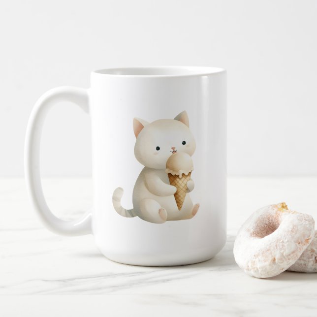 Sweet Start Coffee Mug Kitty Cat with Ice Cream  (With Donut)