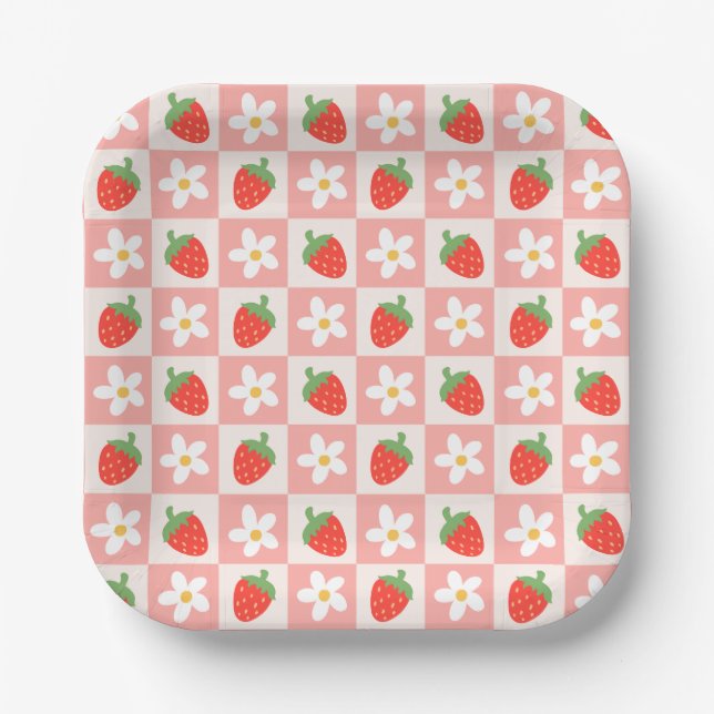 Sweet Strawberries & Flowers Paper Plates (Front)