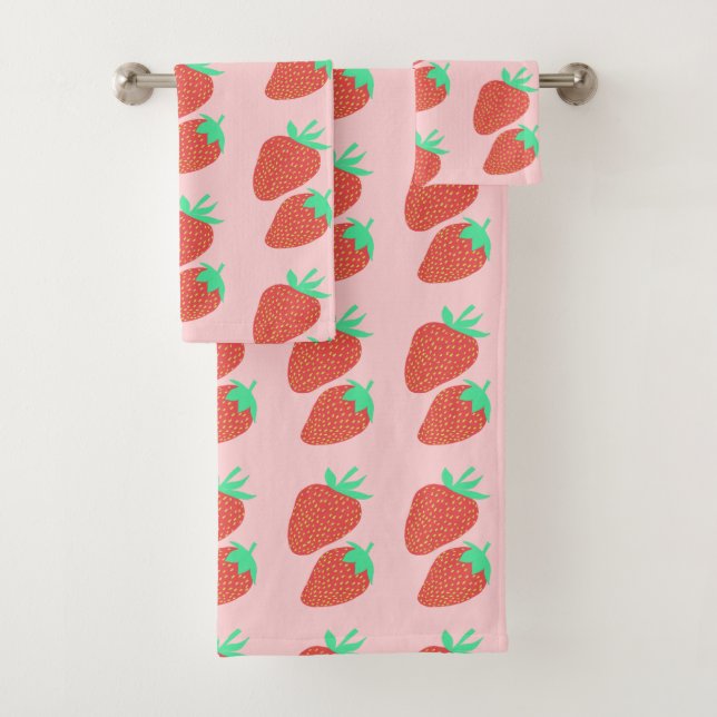 Sweet Strawberries Fruity Pink Bath Towel Set (Insitu)