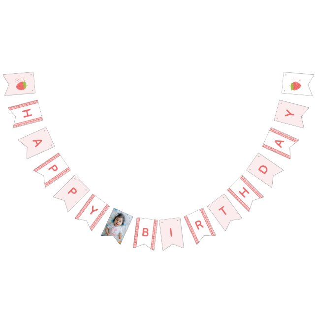 Sweet Strawberries Girl Happy Birthday Photo Bunting Flags (All)