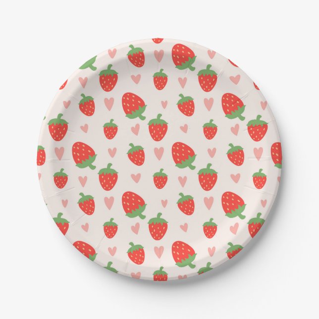 Sweet Strawberries & Hearts Paper Plates (Front)