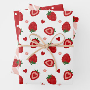 Sweet Strawberries Pattern Wrapping Paper Sheet