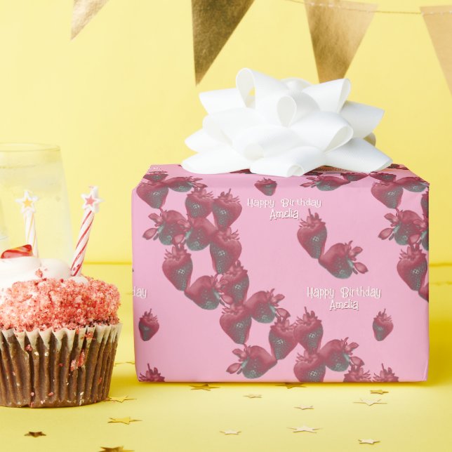 Sweet Strawberries Personalized  Wrapping Paper (Birthday Party)