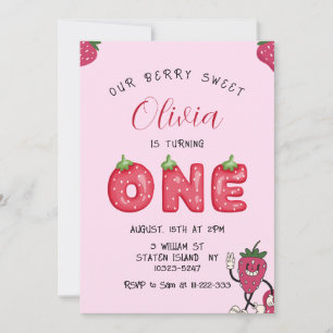 Sweet Strawberry 1st Birthday Photo Invitation