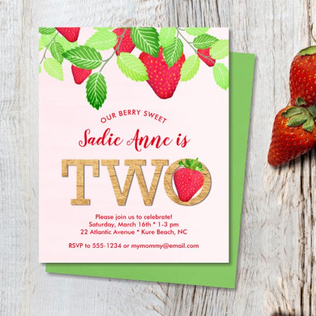 Sweet Strawberry 2nd Birthday Budget Invitation (Creator Uploaded)