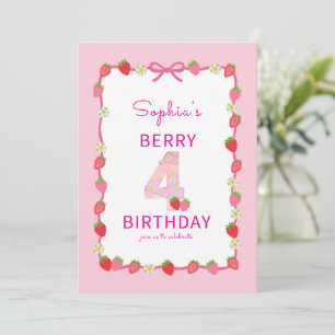 Sweet Strawberry 4th Birthday Invitation