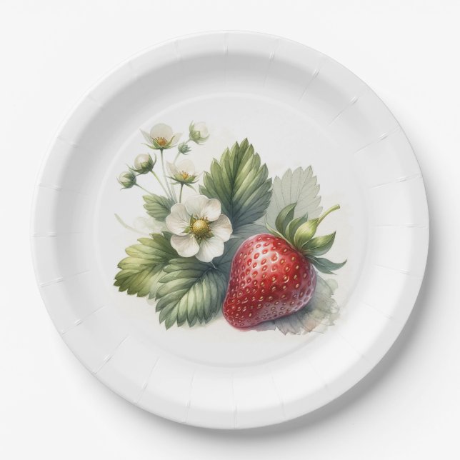 Sweet Strawberry and Flower Paper Plate (Front)