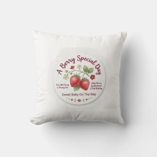 Sweet Strawberry Baby Shower & First Birthday Throw Pillow