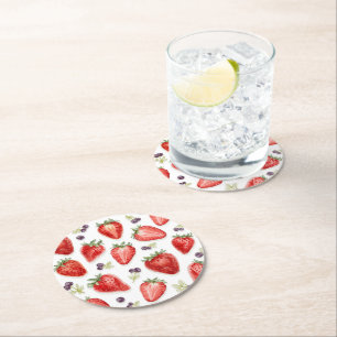 Sweet Strawberry Baby Shower Round Paper Coaster