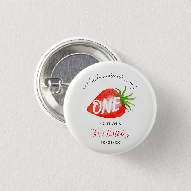 Sweet Strawberry Berry First 1st Birthday 1 Inch Round Button (Front & Back)