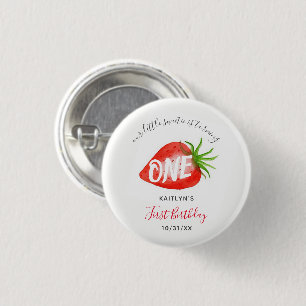 Sweet Strawberry Berry First 1st Birthday 1 Inch Round Button