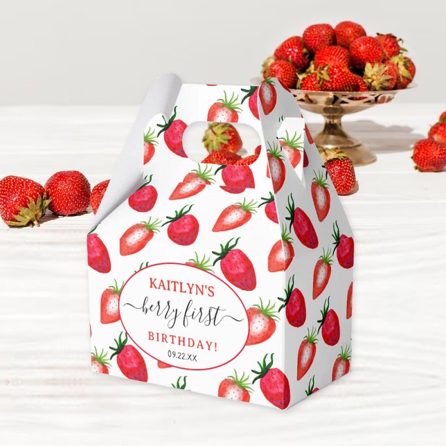 Sweet Strawberry Berry First 1st Birthday Favor Box (Creator Uploaded)
