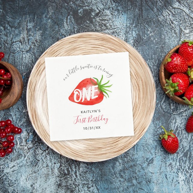 Sweet Strawberry Berry First 1st Birthday Napkin (Creator Uploaded)