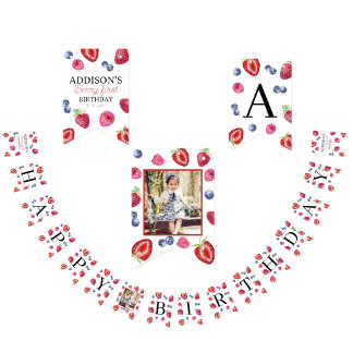 Sweet Strawberry Berry First 1st Birthday Photo  Bunting Flags