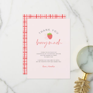 Sweet Strawberry Berry Much Script Birthday Thank You Card