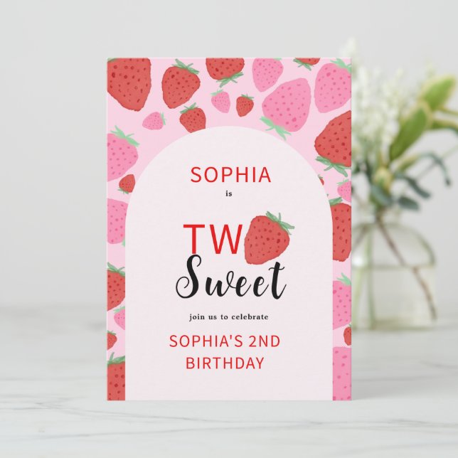 Sweet Strawberry Birthday Invitation (Standing Front)