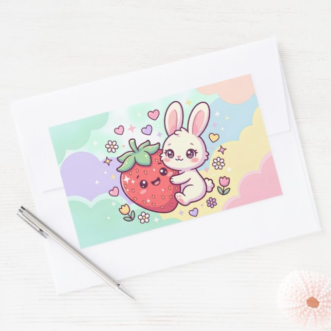 Sweet Strawberry Bunny Sticker (Envelope)