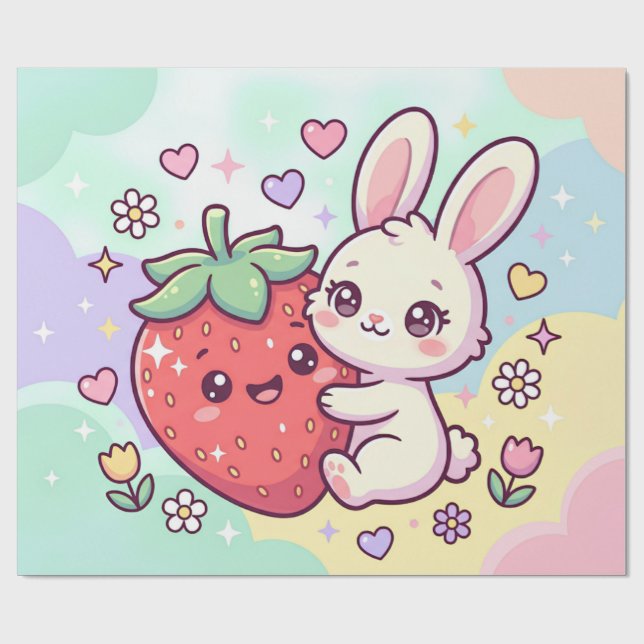 Sweet Strawberry Bunny Wrapping Paper (Flat)