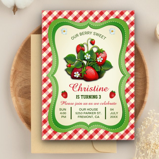 Sweet Strawberry Cute Anniversaire Fête Invitation (Créateur téléchargé)