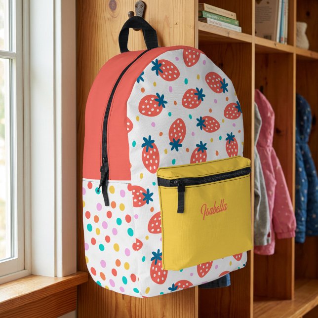 Sweet Strawberry Cute & Colourful Polka Dot Printed Backpack (Strawberry and Polka Dot bright colorful cute girls backpack )
