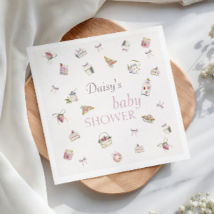 Sweet Strawberry Dessert Baby Shower Watercolor Napkin