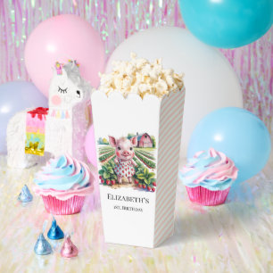Sweet Strawberry Farm Pig Girl 1st. Birthday Party Favor Box