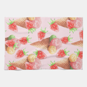 Sweet Strawberry Ice Cream Watercolor  Apro Kitchen Towel