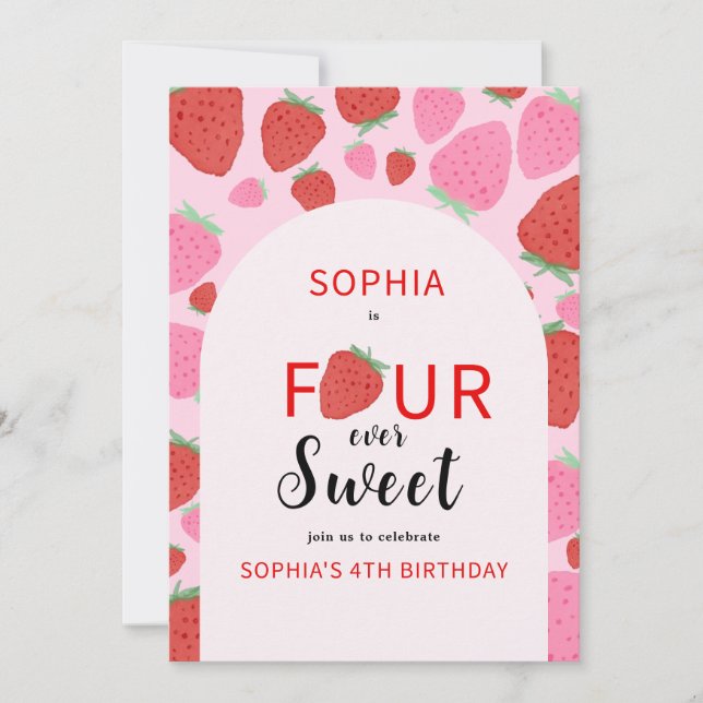Sweet Strawberry Invitation d'anniversaire (Devant)