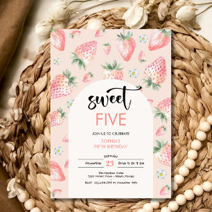 Sweet strawberry kids birthday invitation