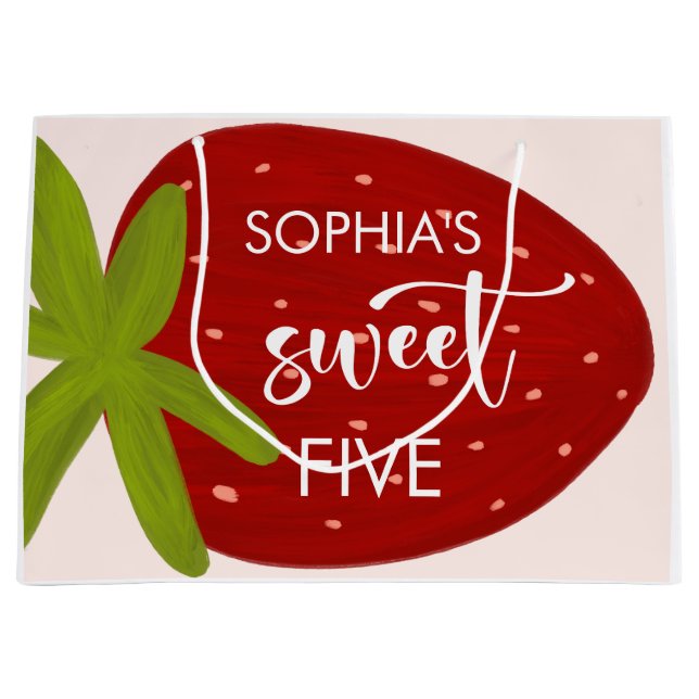 Sweet strawberry kids birthday large gift bag (Front)