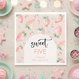 Sweet strawberry kids birthday napkin