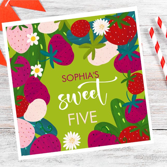 Sweet strawberry kids birthday napkin (Creator Uploaded)