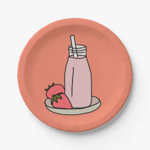 Sweet strawberry milkshake cute pink paper plate