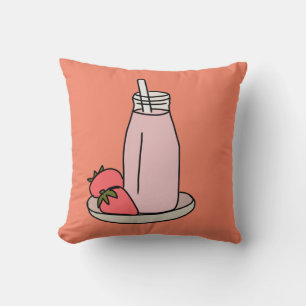 Sweet strawberry milkshake cute pink throw pillow