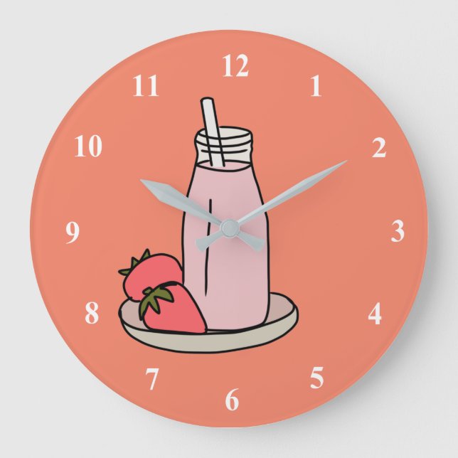 Sweet strawberry milkshake pink cute large clock (Front)