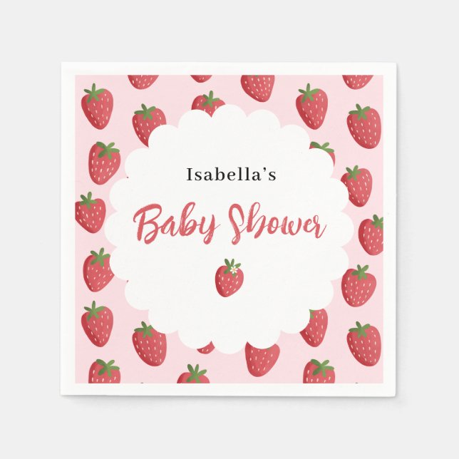 Sweet Strawberry Personalized Baby Shower Napkin (Front)