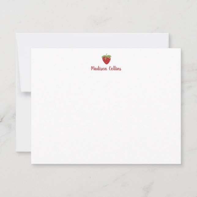 Sweet Strawberry Personalized Stationery Card (Front)