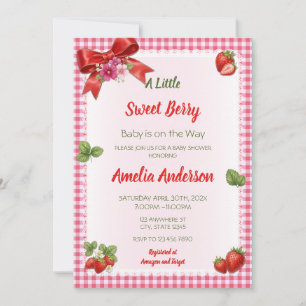 Sweet Strawberry Picnic Gingham Baby Shower Invitation