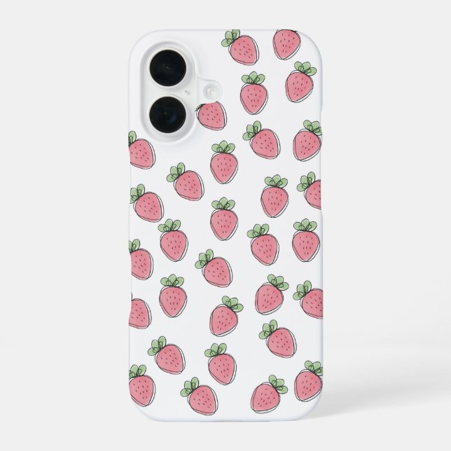 Sweet Strawberry Print iPhone 16 Case (Back)