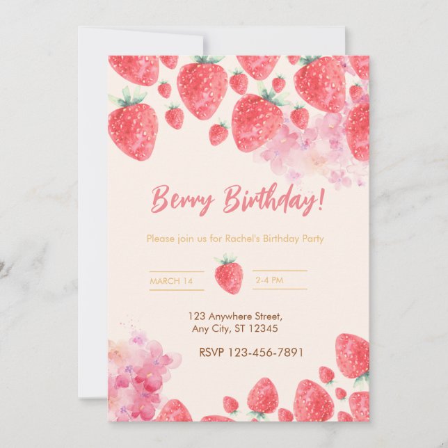 Sweet Strawberry Soiree : Invitation de fête d'ann (Devant)