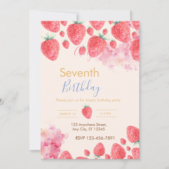 Sweet Strawberry Soiree : Invitation de fête d'ann (Devant)