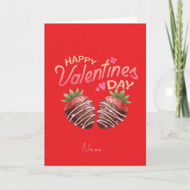 Sweet Strawberry Valentine's Day Personalized  Card (Front)